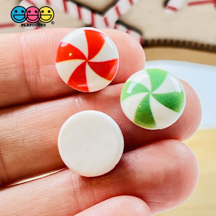 Peppermint Swirl Red Green Flatback Mini Charm Christmas Charms Cabochons 20 Pcs