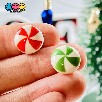 Peppermint Swirl Red Green Flatback Mini Charm Christmas Charms Cabochons 20 Pcs