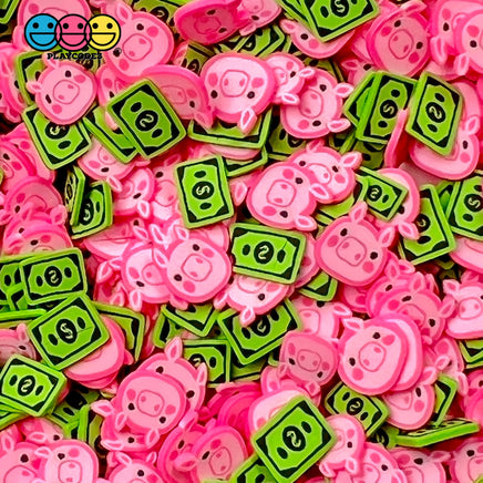 Piggy Bank Mix Cash Money Fimo Fake Sprinkles Faux Pink Pig Kawaii Dollar Confetti Funfetti 20 Grams