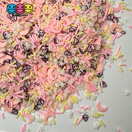 Pink Alian Invasion Glow In The Dark Stars Moons Fake Clay Sprinkles Decoden Fimo Jimmies Sprinkle