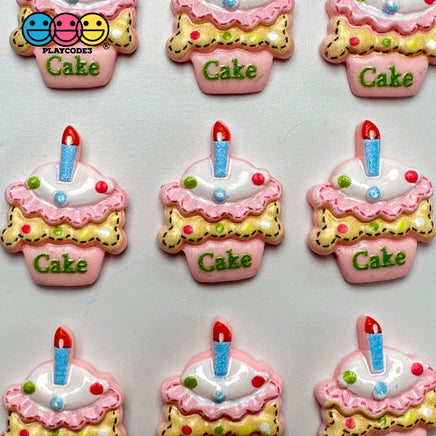 Pink Birthday Cake With Candle Flatback Cabochons Decoden Charm 10 Pcs Playcode3 Llc