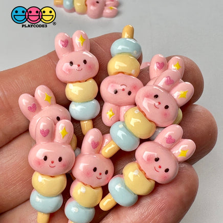Pink Bunny On A Stick Cute Kawaii Easter Charm Flat Back Cabochons Decoden 10 Pcs Playcode3 Llc