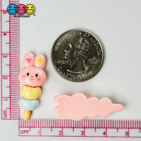 Pink Bunny On A Stick Cute Kawaii Easter Charm Flat Back Cabochons Decoden 10 Pcs Playcode3 Llc