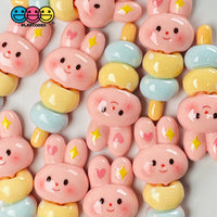 Pink Bunny On A Stick Cute Kawaii Easter Charm Flat Back Cabochons Decoden 10 Pcs Playcode3 Llc