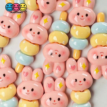 Pink Bunny On A Stick Cute Kawaii Easter Charm Flat Back Cabochons Decoden 10 Pcs Playcode3 Llc