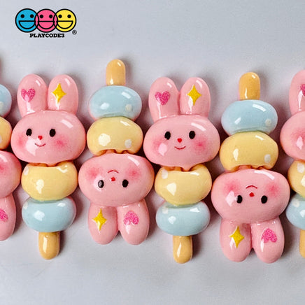 Pink Bunny On A Stick Cute Kawaii Easter Charm Flat Back Cabochons Decoden 10 Pcs Playcode3 Llc