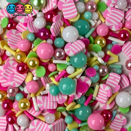 Pink Candy Cane Sugar Land Beads Christmas Holiday Fake Clay Sprinkles Decoden Fimo Jimmies