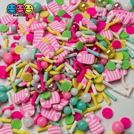 Pink Candy Cane Sugar Land Beads Christmas Holiday Fake Clay Sprinkles Decoden Fimo Jimmies