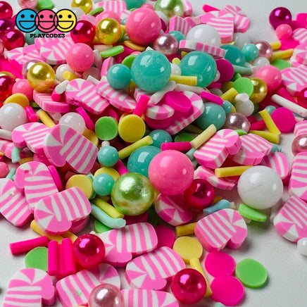 Pink Candy Cane Sugar Land Beads Christmas Holiday Fake Clay Sprinkles Decoden Fimo Jimmies