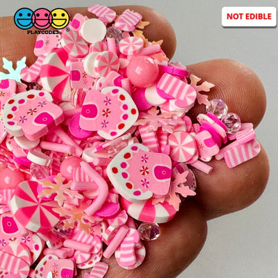 Pink Christmas Festival Snow Flake Peppermint Candy Cane Gingerbread House Glitter Rhine Stone Fake