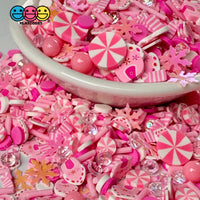 Pink Christmas Festival Snow Flake Peppermint Candy Cane Gingerbread House Glitter Rhine Stone Fake