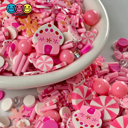 Pink Christmas Festival Snow Flake Peppermint Candy Cane Gingerbread House Glitter Rhine Stone Fake