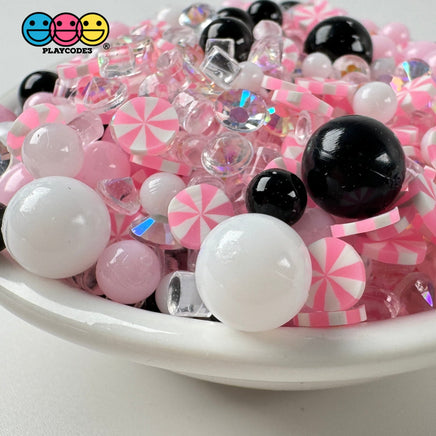 Pink Christmas Rhinestone Black Beads Peppermint Fake Clay Sprinkles Decoden Fimo Jimmies Playcode3