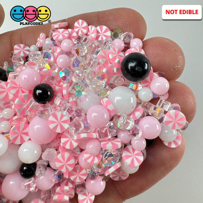Pink Christmas Rhinestone Black Beads Peppermint Fake Clay Sprinkles Decoden Fimo Jimmies Playcode3