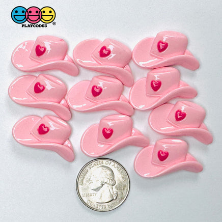 Pink Cowgirl Hat with Heart Flatback Charms Western Craft Supply 10pcs - Fake Food