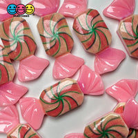 Pink Fake Peppermint Swirl Candy Holiday Flatback Cabochons Decoden Charm 10 Pcs