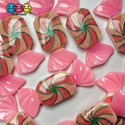 Pink Fake Peppermint Swirl Candy Holiday Flatback Cabochons Decoden Charm 10 Pcs