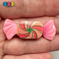 Pink Fake Peppermint Swirl Candy Holiday Flatback Cabochons Decoden Charm 10 Pcs