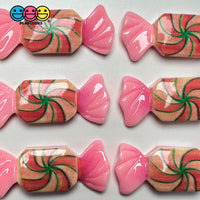 Pink Fake Peppermint Swirl Candy Holiday Flatback Cabochons Decoden Charm 10 Pcs