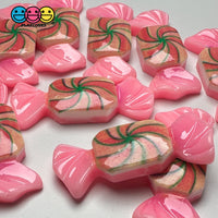 Pink Fake Peppermint Swirl Candy Holiday Flatback Cabochons Decoden Charm 10 Pcs