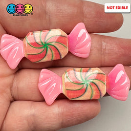 Pink Fake Peppermint Swirl Candy Holiday Flatback Cabochons Decoden Charm 10 Pcs