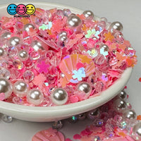 Pink Flower Sea Shell Ocean Theme Hearts Glitter Rhine Stone Fake Clay Sprinkles Decoden Fimo