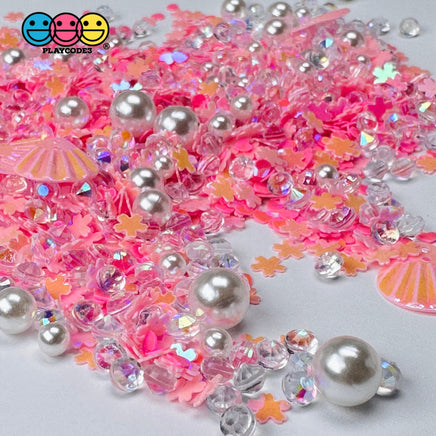 Pink Flower Sea Shell Ocean Theme Hearts Glitter Rhine Stone Fake Clay Sprinkles Decoden Fimo