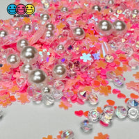 Pink Flower Sea Shell Ocean Theme Hearts Glitter Rhine Stone Fake Clay Sprinkles Decoden Fimo