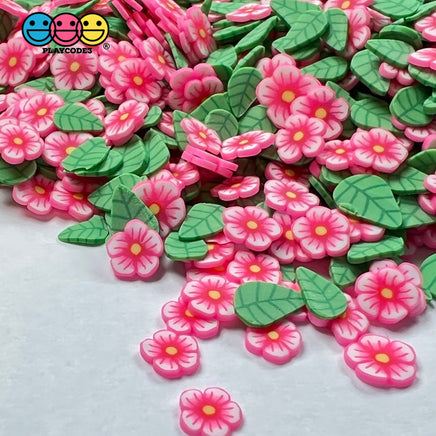 Pink Flower Summer Leaves Mix Fimo Flowers Fake Sprinkles Confetti Funfetti Sprinkle