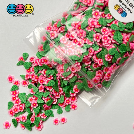 Pink Flower Summer Leaves Mix Fimo Flowers Fake Sprinkles Confetti Funfetti Sprinkle