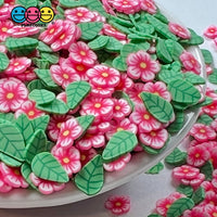 Pink Flower Summer Leaves Mix Fimo Flowers Fake Sprinkles Confetti Funfetti Sprinkle