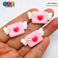 Pink Flying Love Letter with Wings Valentine’s Day Holiday Flatback Charms 10pcs - Fake Food