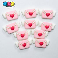 Pink Flying Love Letter with Wings Valentine’s Day Holiday Flatback Charms 10pcs - Fake Food
