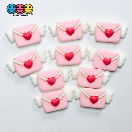 Pink Flying Love Letter with Wings Valentine’s Day Holiday Flatback Charms 10pcs - Fake Food
