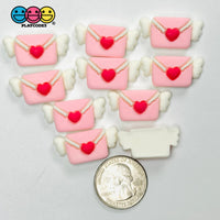 Pink Flying Love Letter with Wings Valentine’s Day Holiday Flatback Charms 10pcs - Fake Food