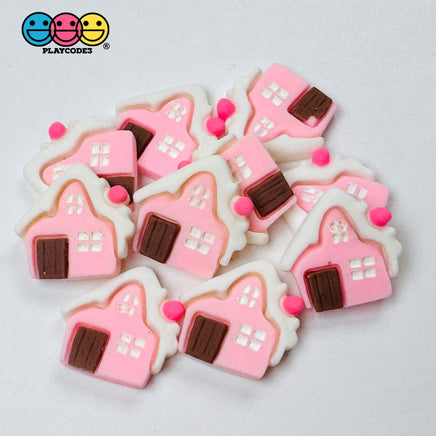 Pink Gingerbread House Christmas Holiday Flatback Cabochons Decoden Charm 10 Pcs Playcode3