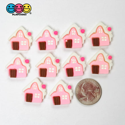 Pink Gingerbread House Christmas Holiday Flatback Cabochons Decoden Charm 10 Pcs Playcode3