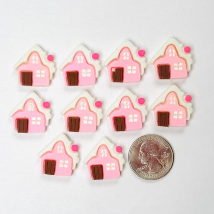 Pink Gingerbread House Christmas Holiday Flatback Cabochons Decoden Charm 10 Pcs Playcode3