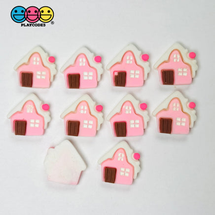 Pink Gingerbread House Christmas Holiday Flatback Cabochons Decoden Charm 10 Pcs Playcode3