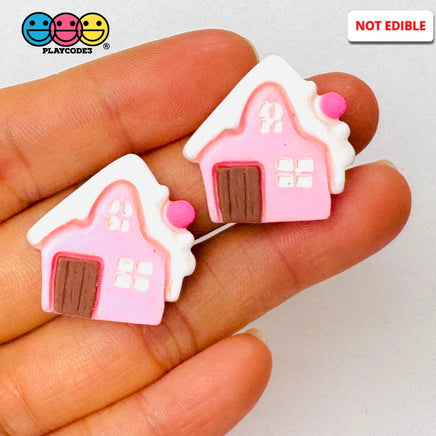 Pink Gingerbread House Christmas Holiday Flatback Cabochons Decoden Charm 10 Pcs Playcode3