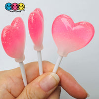 Pink Glitter Heart Lollipop Fake Food Charms Valentine’s Day Holiday Prop 10pcs - Fake Food