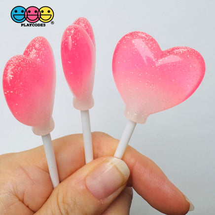 Pink Glitter Heart Lollipop Fake Food Charms Valentine’s Day Holiday Prop 10pcs - Fake Food