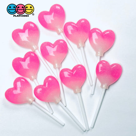 Pink Glitter Heart Lollipop Fake Food Charms Valentine’s Day Holiday Prop 10pcs - Fake Food
