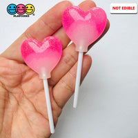 Pink Glitter Heart Lollipop Fake Food Charms Valentine’s Day Holiday Prop 10pcs - Fake Food