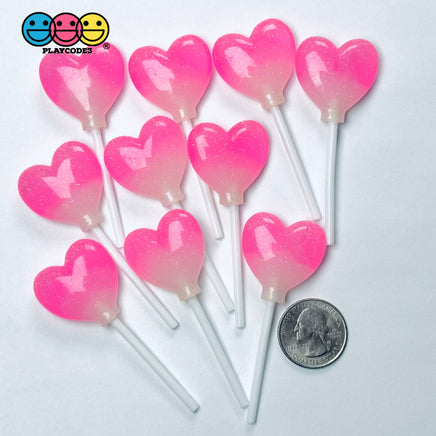 Pink Glitter Heart Lollipop Fake Food Charms Valentine’s Day Holiday Prop 10pcs - Fake Food