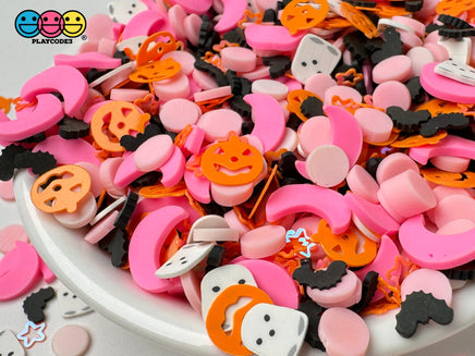 Pink Halloween Jack-O-Lantern Moon Ghost Bat Glitter Holiday Fake Clay Sprinkles Decoden Fimo