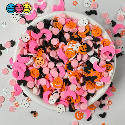 Pink Halloween Jack-O-Lantern Moon Ghost Bat Glitter Holiday Fake Clay Sprinkles Decoden Fimo