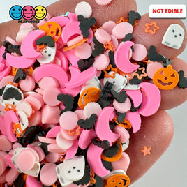 Pink Halloween Jack-O-Lantern Moon Ghost Bat Glitter Holiday Fake Clay Sprinkles Decoden Fimo
