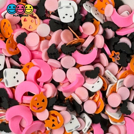 Pink Halloween Jack-O-Lantern Moon Ghost Bat Glitter Holiday Fake Clay Sprinkles Decoden Fimo