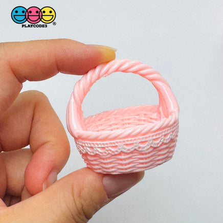 Pink Lace Easter Basket Miniature Fake Prop Holiday Craft Supply 5pcs - Fake Food